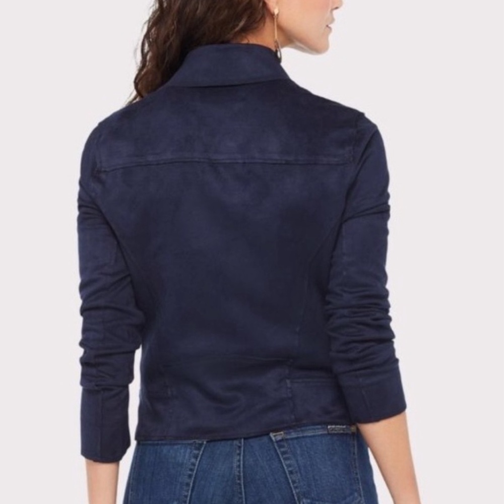 Level 99 Tabitha Vegan Suede Moto Jacket Navy Size Small - Picture 2 of 9